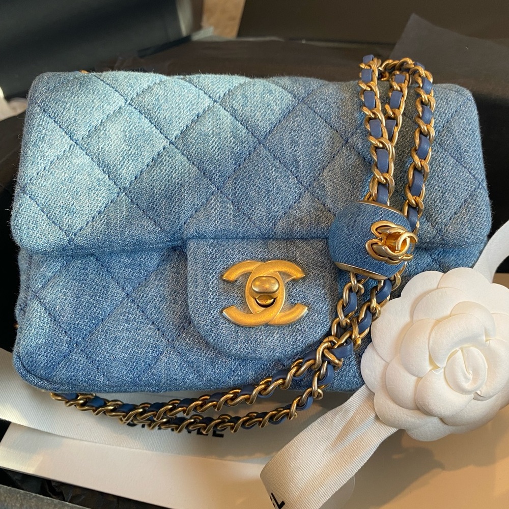 Authentic Chanel Pearl Crush Denim Mini